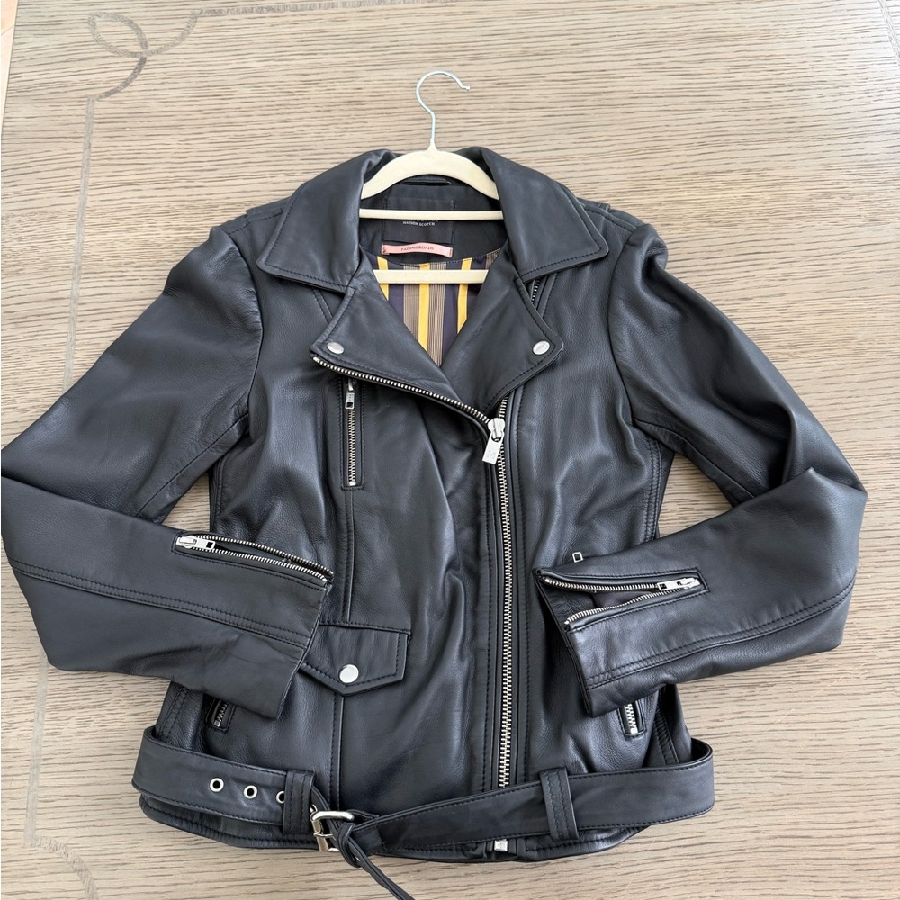 Scotch & Soda Black Leather Biker Jacket size small